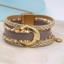 Multi-Strand Leather Bracelet with Golden Circle by Peace of Mind